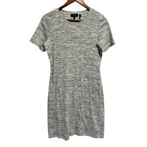 Theory Ribbed Knit Dress Womens Large Gray Short Sleeve Cotton Stretch